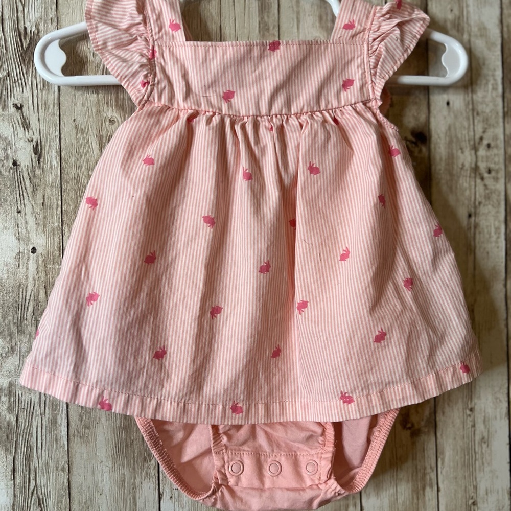 Pink‎ Striped Baby Dress with Ruffle Sleeves